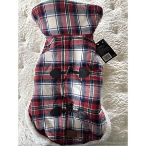 BEE & WILLOW DOG PUPPY PLAID SHERPA LINED COAT JACKET VEST RED WHITE LARGE